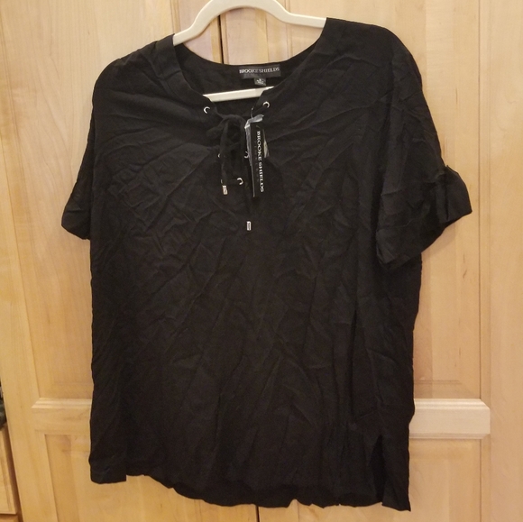 Brooke Shields Timeless Lace-Up Neck Woven Top L - Picture 2 of 7